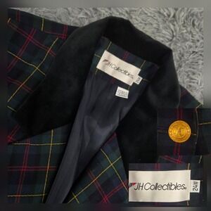 JH Collectibles Womens 24W Multicolor Plaid Metal One Button Wool No Vent Blazer